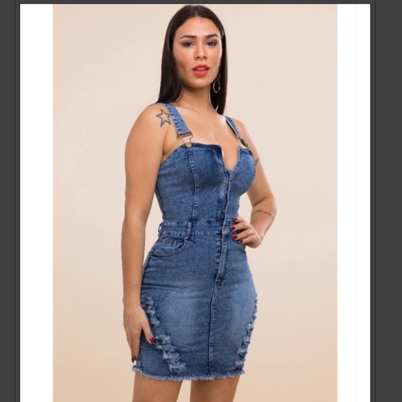 Denim Overall Mini Dress - Picture 3 of 4